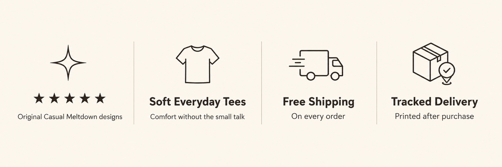 Casual Meltdown | Set of icons and text describing product features on a light gray background